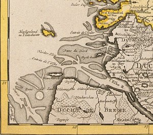 Detail Helgolandu z mapy Dánska, 1730 od Guillaume Delisle