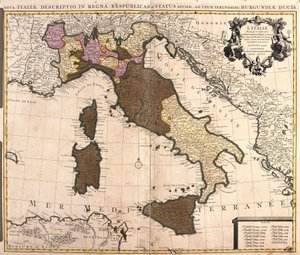 Mapa Itálie s Korsikou, Sardinií a Sicílií (lept