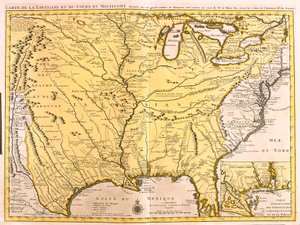 Mapa Louisiany (USA) a řeky Mississippi (lept od Guillaume Delisle