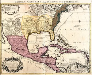 Mapa Mexika a Floridy (USA) s karibskými ostrovy (Kuba, Haiti, Jamajka, Antily) (lept