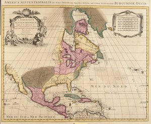 Mapa Severní Ameriky (Grónsko, Kanada, USA, Mexiko a Karibské ostrovy: Kuba, Haiti, Jamajka, Západní Indie) (lept