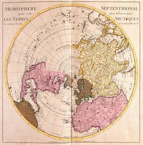 Mapa severní polokoule, popis arktické země (Silná voda od Guillaume Delisle