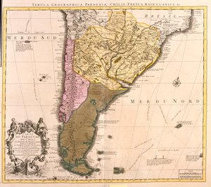 Mapa Paraguaye, Chile a země Magellan (Argentina) (lept od Guillaume Delisle