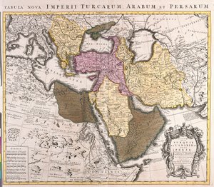 Mapa Středního východu: Turecká říše, Persie a Arabský poloostrov (lept od Guillaume Delisle