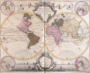 Mapa obou polokoulí od Guillaume Delisle