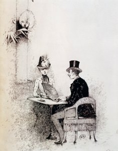 Pár v pařížské kavárně (inkoust na papíře) od Guillaume Georges Roger