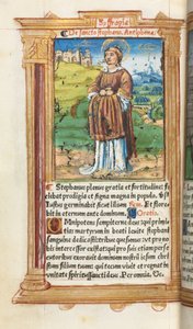 Tištěná kniha hodin (římské užití): fol. 100v, sv. Štěpán od Guillaume Le Rouge