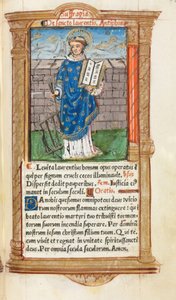 Tištěná kniha hodin (římské užití): fol. 101r, sv. Vavřinec od Guillaume Le Rouge