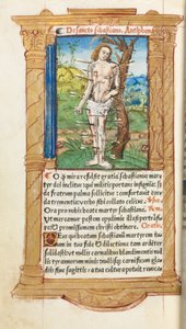Tištěná kniha hodin (římské užití): fol. 102v, sv. Šebestián od Guillaume Le Rouge