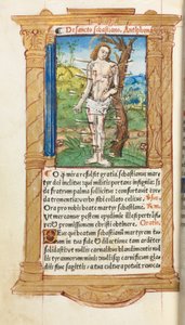 Tištěná kniha hodin (římské užití): fol. 102v, sv. Šebestián od Guillaume Le Rouge