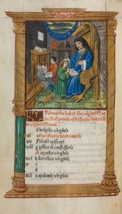 Tištěná kniha hodin (římské užití): fol. 3v, únorová kalendářní ilustrace od Guillaume Le Rouge