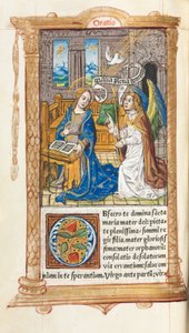 Tištěná kniha hodin (římské užití): fol. 60v, Zvěstování Panně Marii od Guillaume Le Rouge