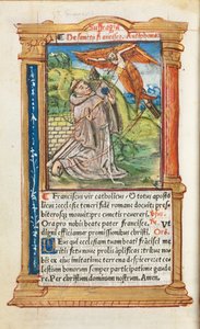 Tištěná kniha hodin Použití Říma: fol. 106v, svatý František z Assisi, 1510. od Guillaume Le Rouge
