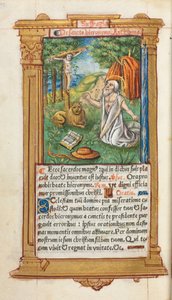 Tištěná kniha hodin Použití Říma: fol. 107v, Svatý Jeroným a lev, 1510. od Guillaume Le Rouge
