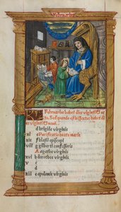 Tištěná kniha hodin Použití Říma: fol. 3v, ilustrace únorového kalendáře, 1510. od Guillaume Le Rouge
