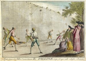 Il Pallone z her, večeří a výročních večírků, které se konají v kostýmech v Toskánsku a zejména ve Florencii, hospoda. 1790 (ručně kolorovaná rytina)