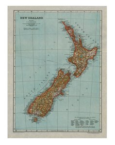 Mapa Nového Zélandu, c1910