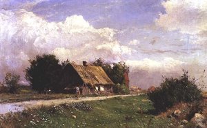 Zalesněná krajina s postavami u chalupy od Gustaf Fredrik Rydberg