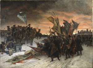 La bataille de Narva (1700) - Narva, od Cederstroma, Gustafa (1845-1933). Olej na plátně