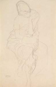 Čelní pohled na osobu sedící na stoličce od Gustav Klimt