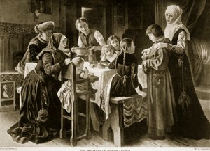 Chlapectví Martina Luthera, ilustrace z „Hutchinsonova příběhu britského národa“, kolem roku 1923 od Gustav Adolph Spangenberg
