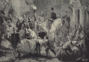 Louis Napoleon navštívil pařížské barikády na koni v noci 3. prosince 1851