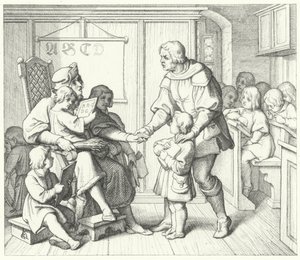 Martin Luther ve škole (rytina) od Gustav Ferdinand Leopold Konig