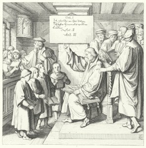 Martin Luther představuje katechismus školákům (rytina) od Gustav Ferdinand Leopold Konig