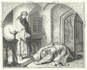 Martin Luther s obchodníkem Hansem Kohlhasem (rytina) od Gustav Ferdinand Leopold Konig