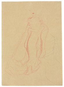 Studie kostýmu se sepjatýma rukama, opakování pravé strany, asi 1903-04 (kolorovaná vosková pastelka a tužka na buff papíře) od Gustav Klimt