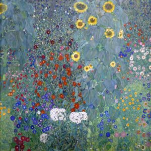 Chata zahrada s květy slunce od Gustav Klimt
