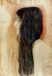 Dívka s dlouhými vlasy, 1898-99 (pastel na papíře) od Gustav Klimt