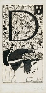Iniciála D, použitá ve třetím čísle Ver Sacrum, časopisu secesního hnutí v Rakousku. od Gustav Klimt