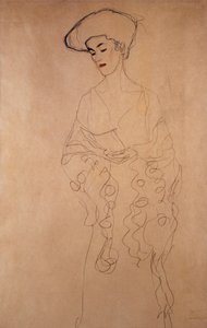 "Mit leichter wendung nach links" (Legerement tourne vers la gauche). Dessin by Gustave Klimt (1862-1918). Crayons de couleurs. Collection privee od Gustav Klimt