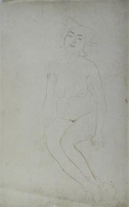 Sedící nahá žena, cca 1903 (tužka a červená pastelka na japonském papíře) (černobílá fotografie) od Gustav Klimt