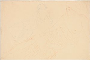 ležící akty; Žena ležící podepřená, opakování vlevo, 1913 od Gustav Klimt