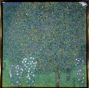 Růžové keře pod stromy od Gustav Klimt