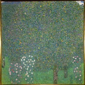 Růžové keře pod stromy od Gustav Klimt