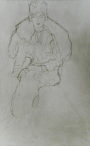 Sedící žena s kožešinovým zábalem a čelenkou od Gustav Klimt