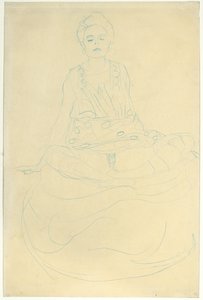 Sedící polonahý zepředu, cca 1907 (tužka na papíře) od Gustav Klimt