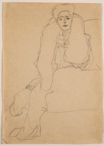 Sedí vlevo, horní část těla nakloněná dopředu; Sedící vlevo, trup vpředu, vlevo podepřený, 1904-1905 od Gustav Klimt