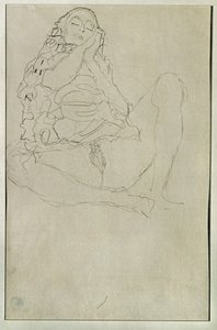 Sedí polonahá se zavřenýma očima od Gustav Klimt