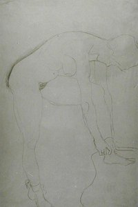 Stojící akt se vztyčenýma nohama, cca 1907 (tužka na japonském papíře) (černobílá fotografie) od Gustav Klimt
