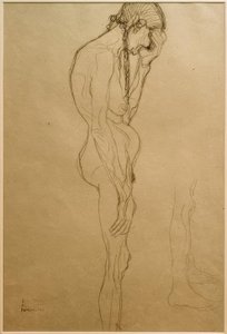 Stojící stará žena z profilu vpravo, studie nohou od Gustav Klimt