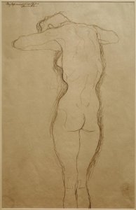 Nahý stojící zezadu, paže ohnuté vodorovně (studie) od Gustav Klimt