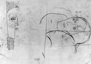 Studie pro Ver Sacrum 1900 - Pallas Athene a tragická hlava, 1897-98 (tužka a modrá pastelka na pauzovacím papíru) od Gustav Klimt