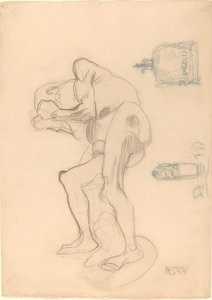 Studie nahé staré ženy zatínající pěsti a dva dekorativní předměty od Gustav Klimt