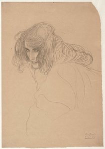 Studie ženské hlavy ve tříčtvrtečním profilu (Studie o necudnosti v Beethovenově vlysu), kolem 1901-02 (černá křída na papíře) od Gustav Klimt