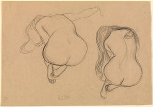 Dvě studie sedícího aktu s dlouhými vlasy od Gustav Klimt