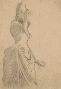 Žena s dalekohledem, asi 1888 (černá křída na tónovaném papíře) od Gustav Klimt